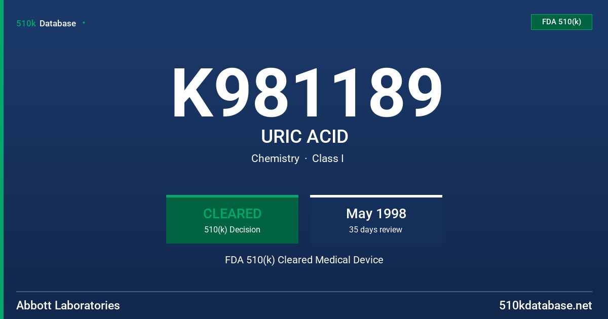 K981189 URIC ACID FDA 510(k) Cleared Medical Device