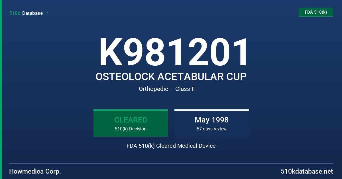 K981201 OSTEOLOCK ACETABULAR CUP FDA 510(k) Cleared Medical Device