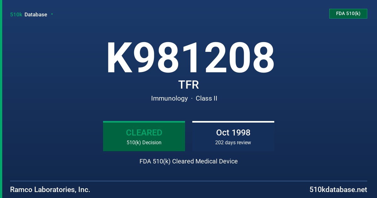 K981208 TFR FDA 510(k) Cleared Medical Device