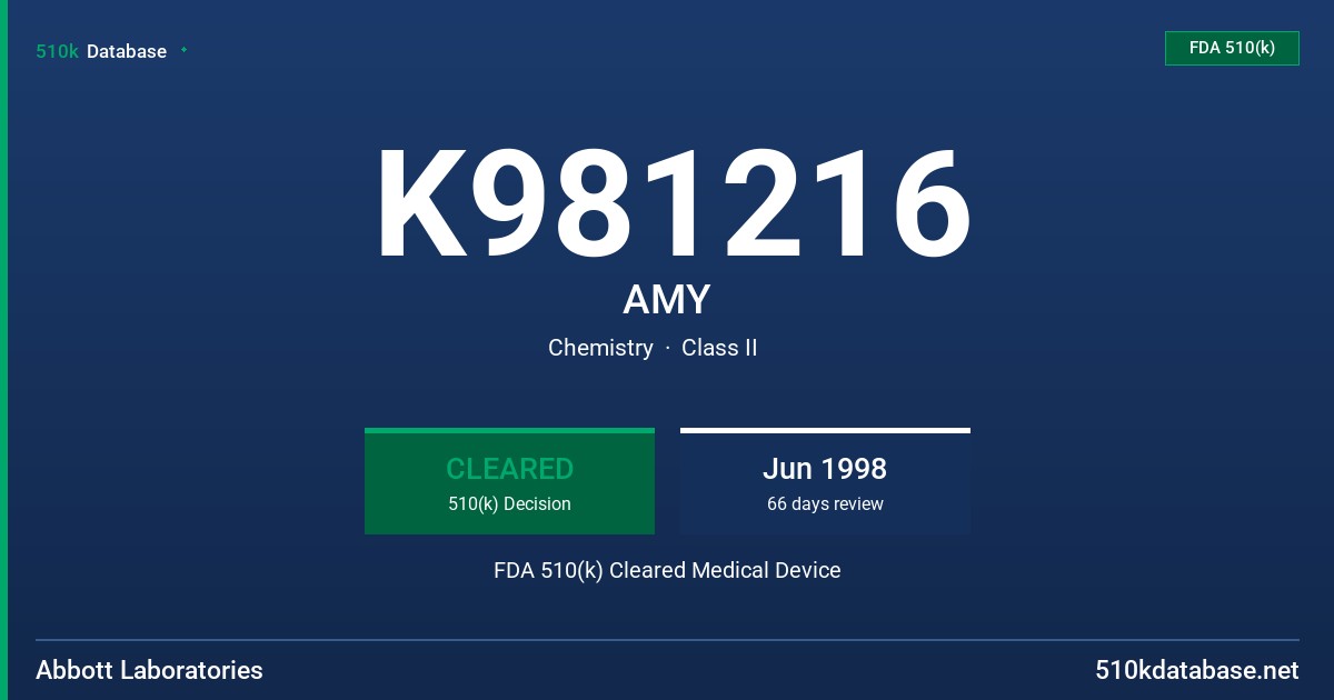 K981216 AMY FDA 510(k) Cleared Medical Device