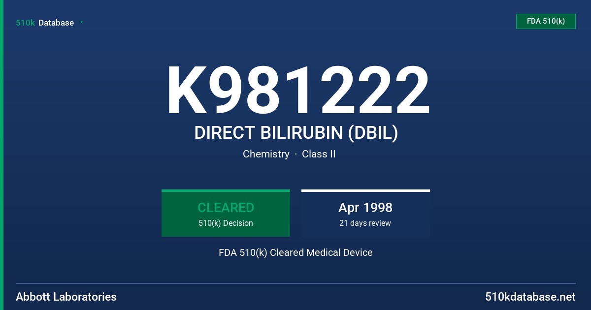 K981222 DIRECT BILIRUBIN (DBIL) FDA 510(k) Cleared Medical Device