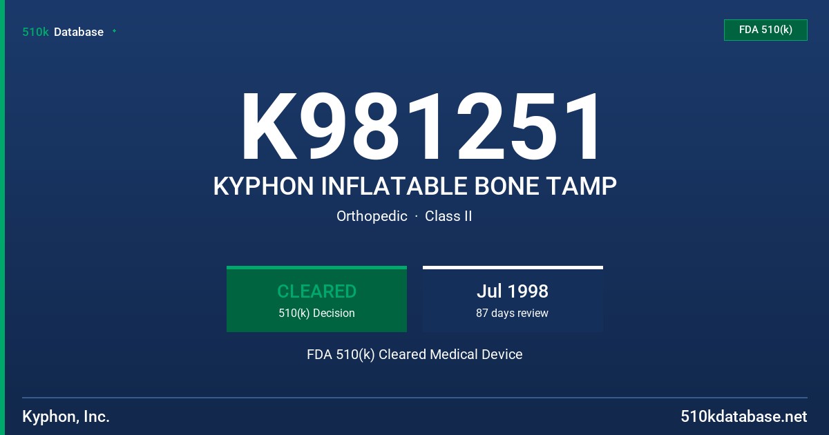 K981251 KYPHON INFLATABLE BONE TAMP FDA 510(k) Cleared Medical Device