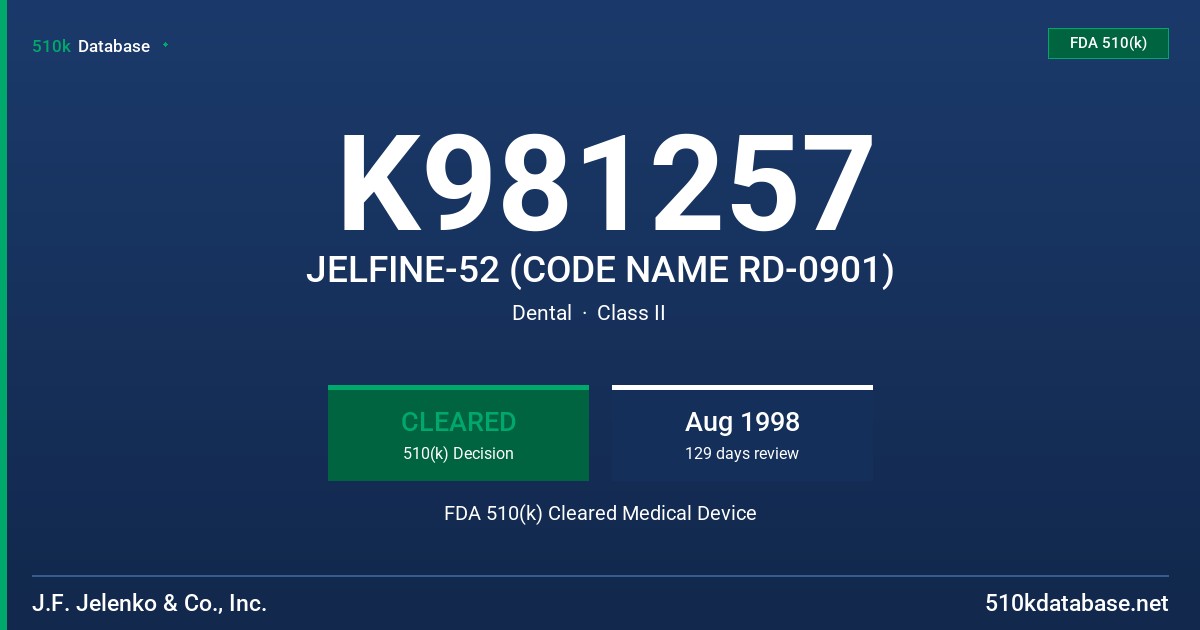 K981257 JELFINE-52 (CODE NAME RD-0901) FDA 510(k) Cleared Medical Device