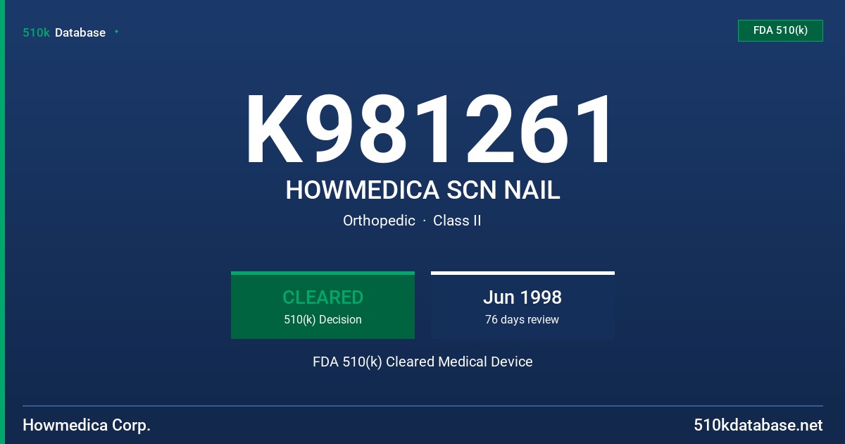 K981261 HOWMEDICA SCN NAIL FDA 510(k) Cleared Medical Device