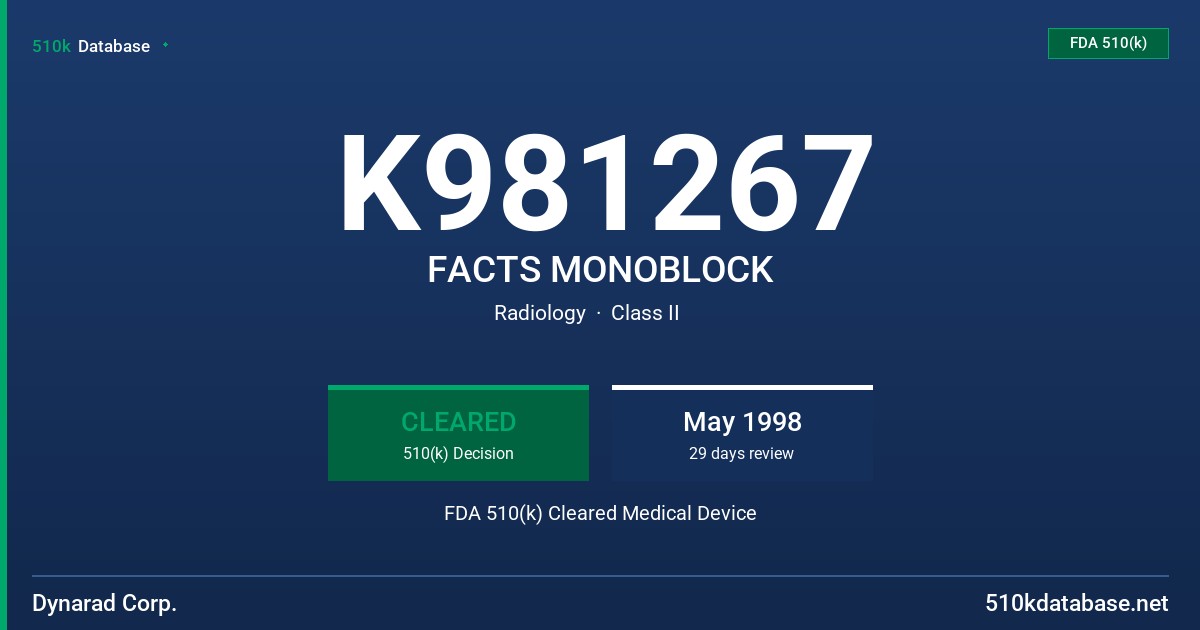 K981267 FACTS MONOBLOCK FDA 510(k) Cleared Medical Device