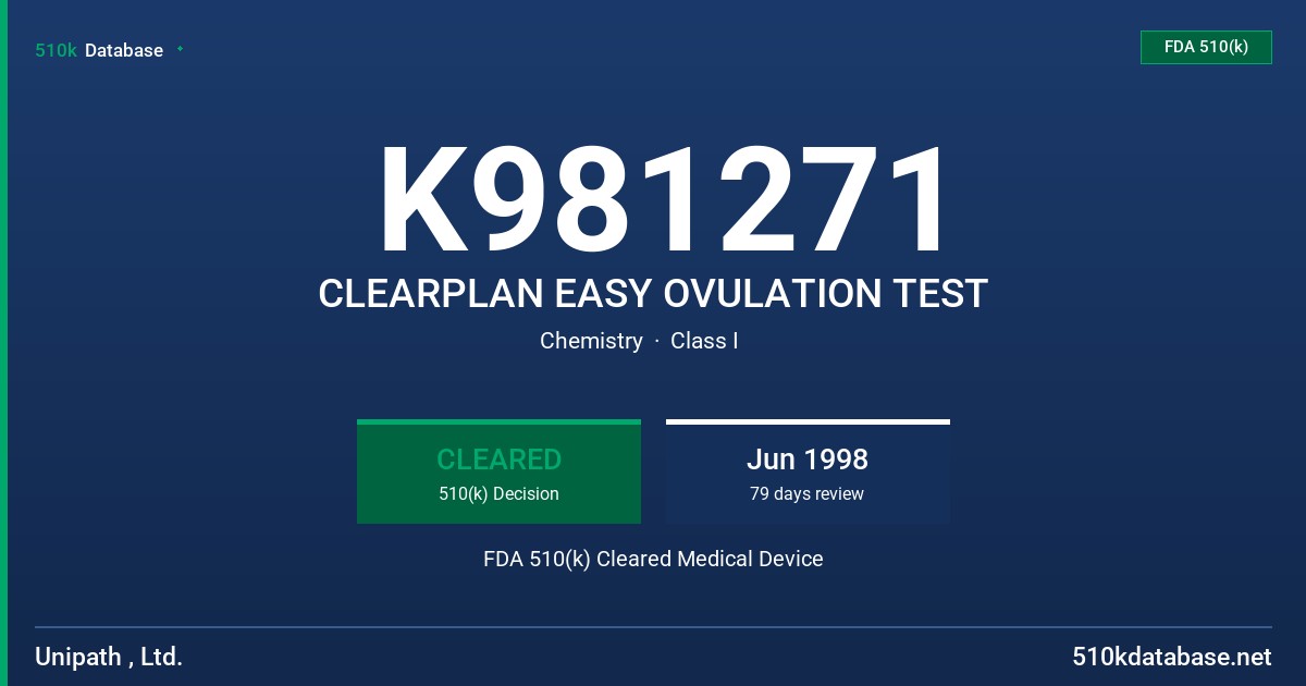 K981271 CLEARPLAN EASY OVULATION TEST FDA 510(k) Cleared Medical Device