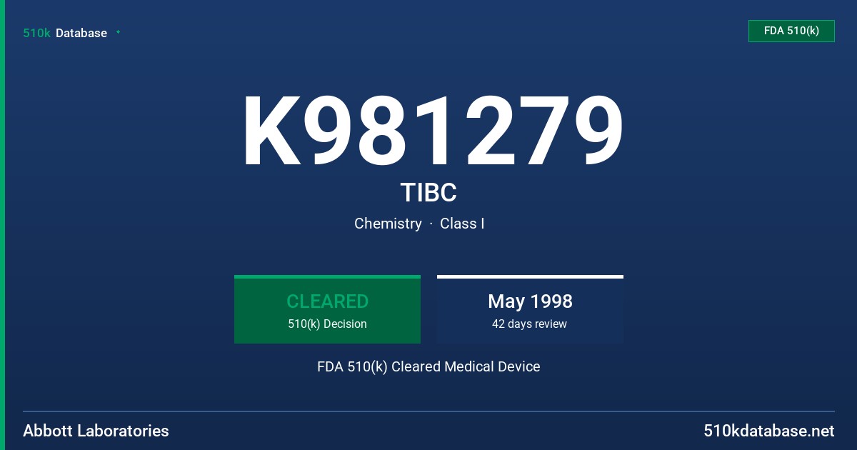 K981279 TIBC FDA 510(k) Cleared Medical Device