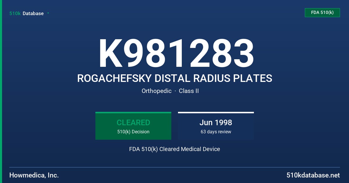 K981283 ROGACHEFSKY DISTAL RADIUS PLATES FDA 510(k) Cleared Medical Device