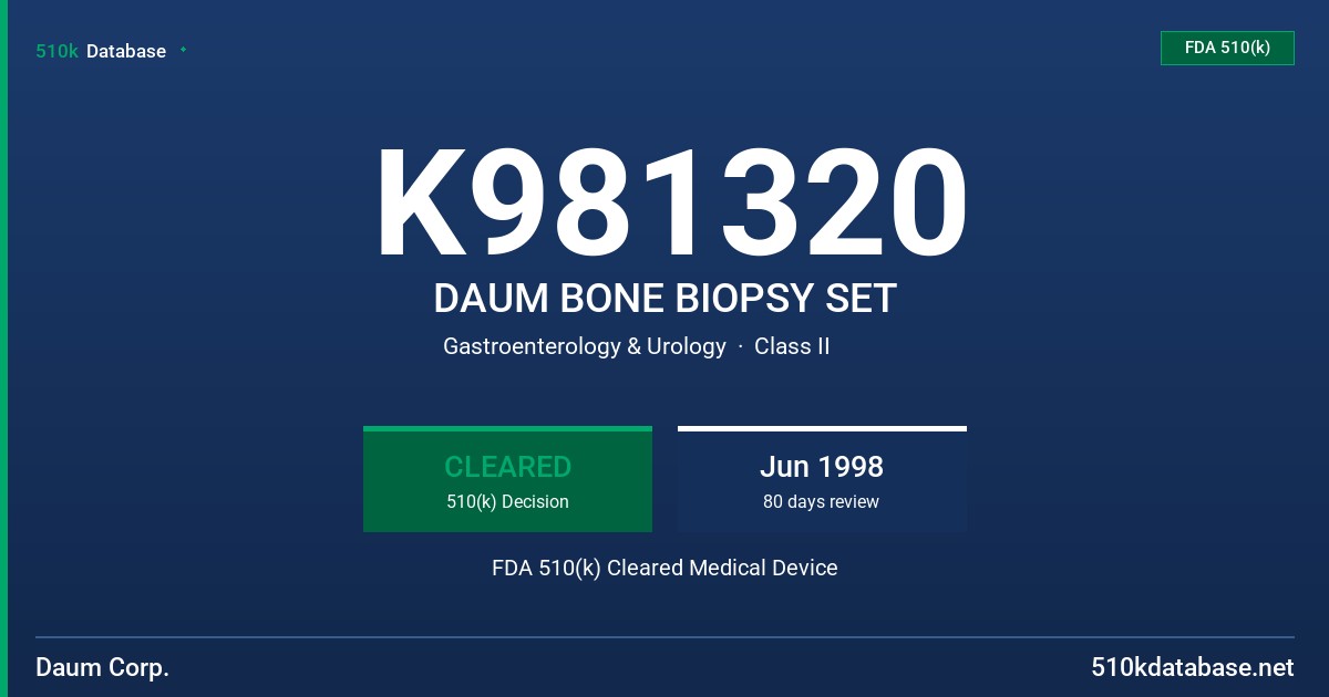 K981320 DAUM BONE BIOPSY SET FDA 510(k) Cleared Medical Device