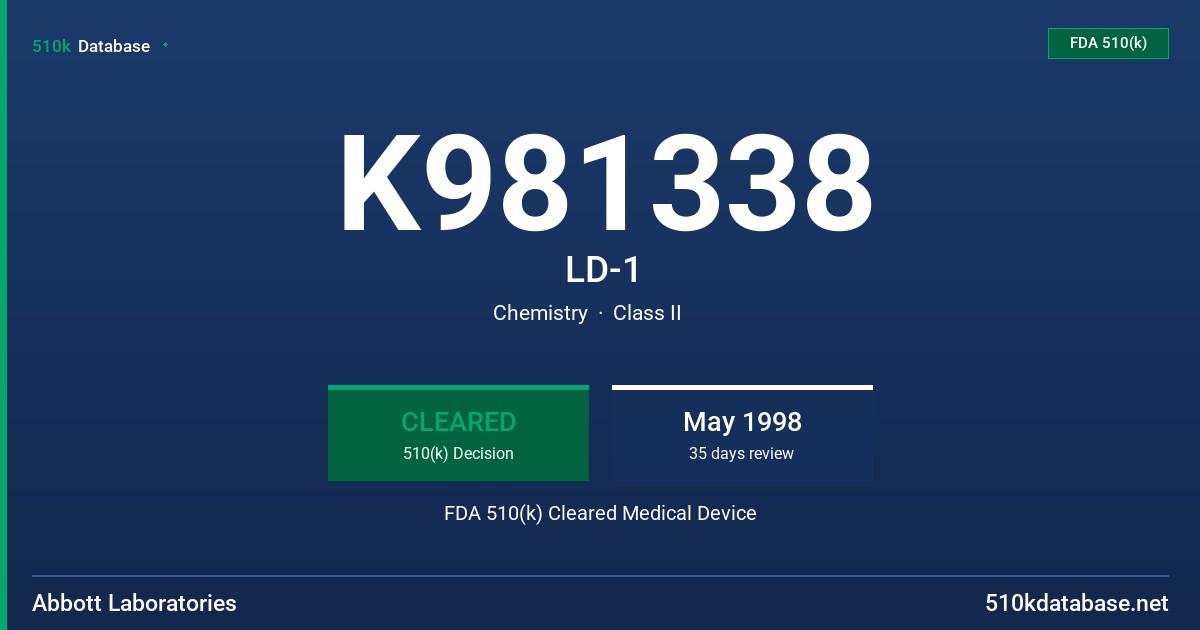 K981338 LD-1 FDA 510(k) Cleared Medical Device