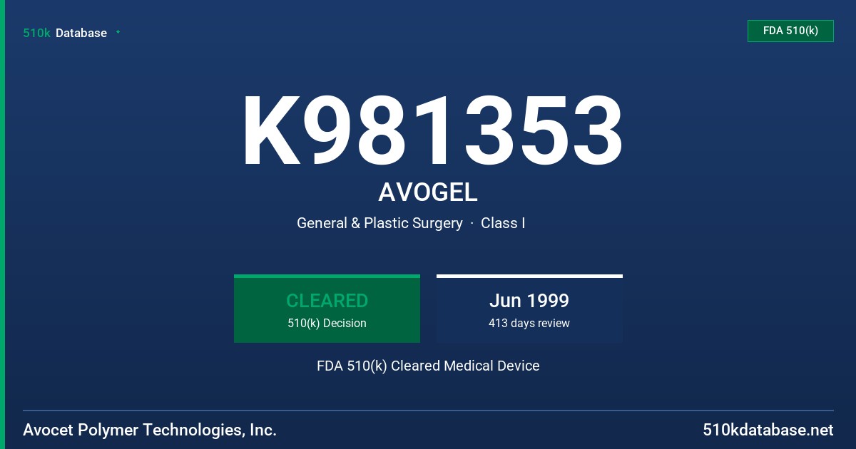 K981353 AVOGEL FDA 510(k) Cleared Medical Device