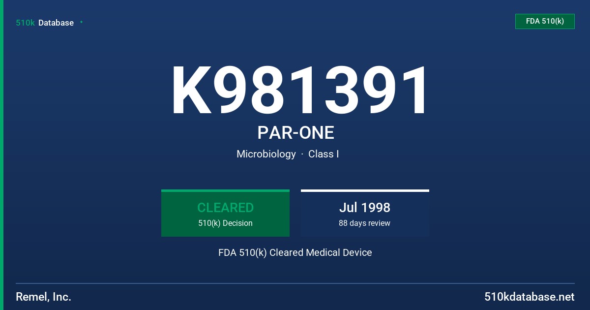 K981391 PAR-ONE FDA 510(k) Cleared Medical Device