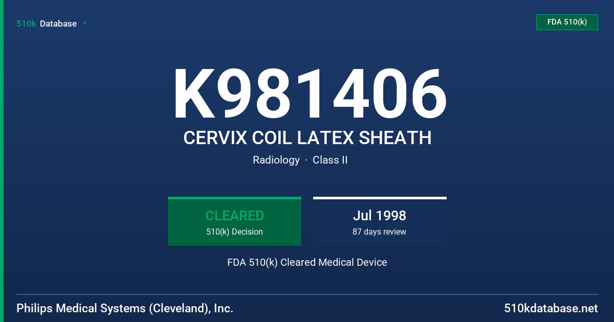 K981406 CERVIX COIL LATEX SHEATH FDA 510(k) Cleared Medical Device