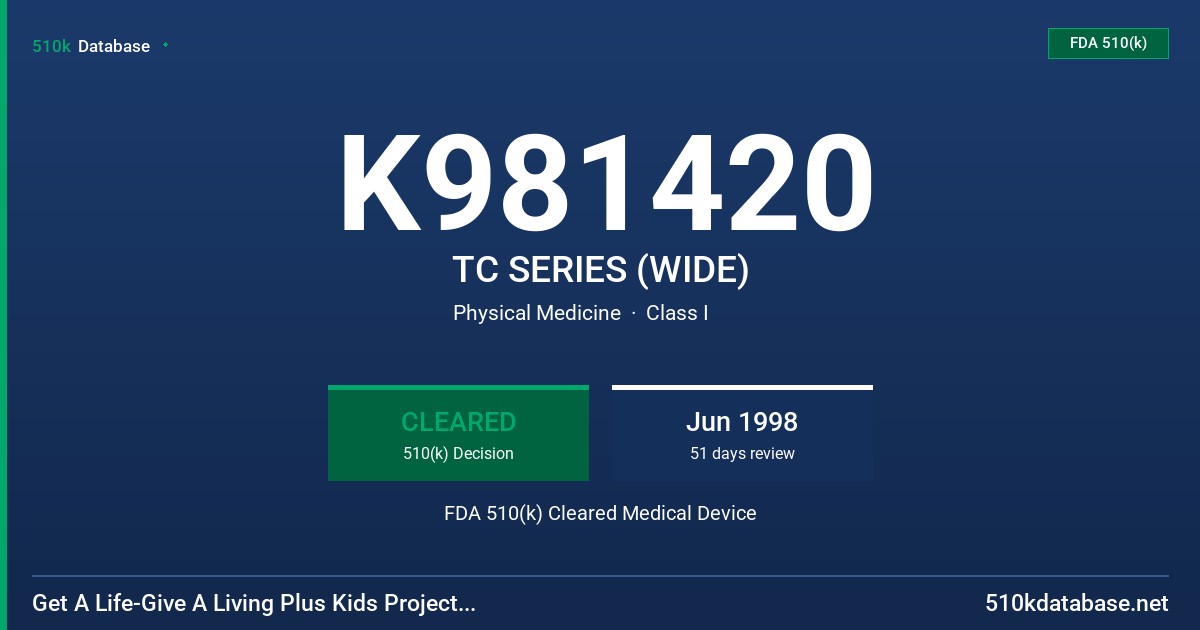K981420 TC SERIES (WIDE) FDA 510(k) Cleared Medical Device