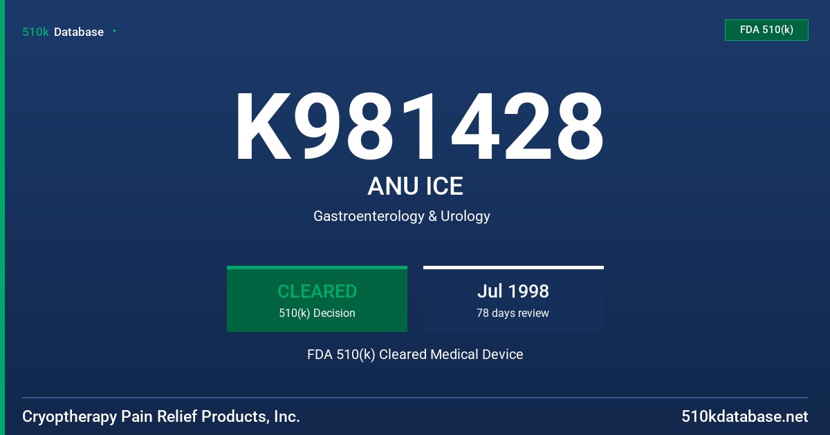 K981428 ANU ICE FDA 510(k) Cleared Medical Device