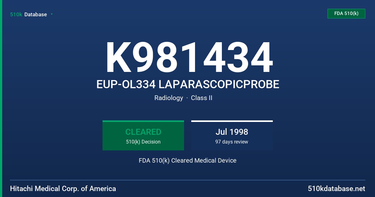 K981434 EUP-OL334 LAPARASCOPICPROBE FDA 510(k) Cleared Medical Device