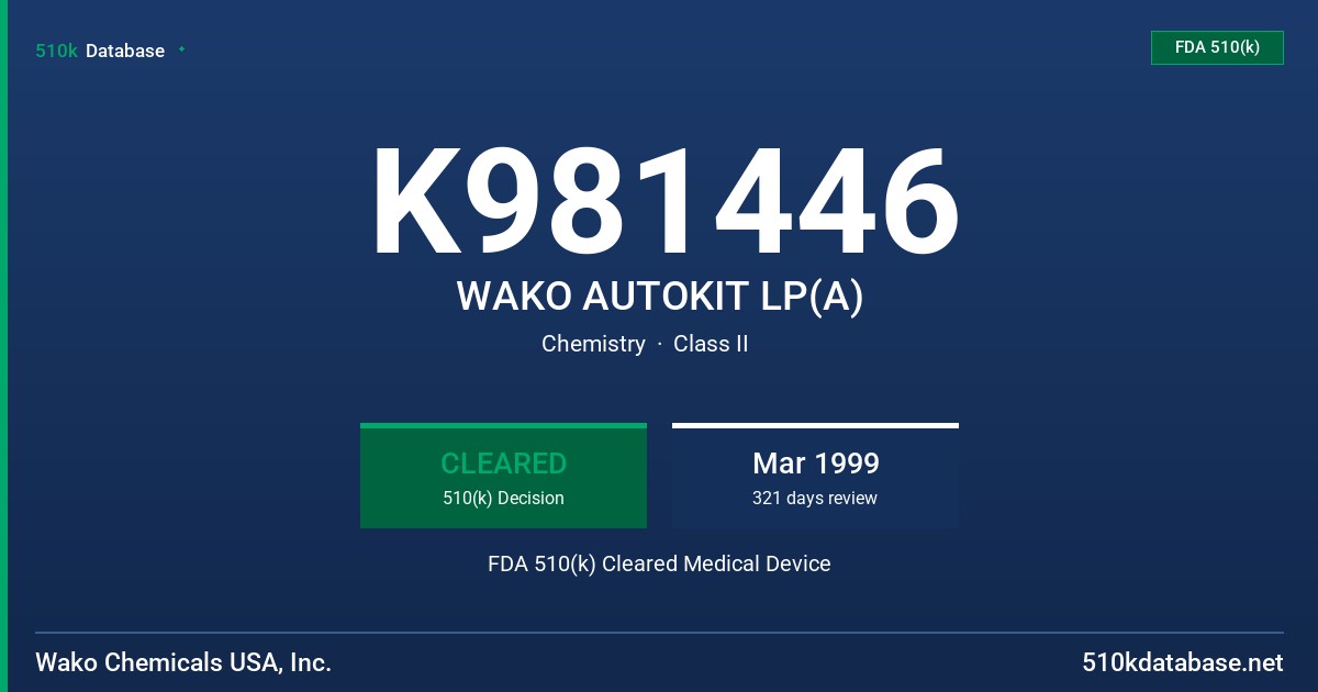 K981446 WAKO AUTOKIT LP(A) FDA 510(k) Cleared Medical Device