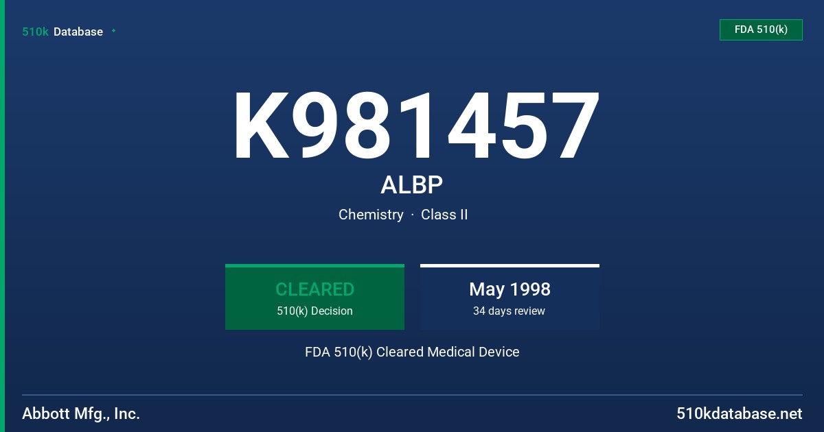 K981457 ALBP FDA 510(k) Cleared Medical Device
