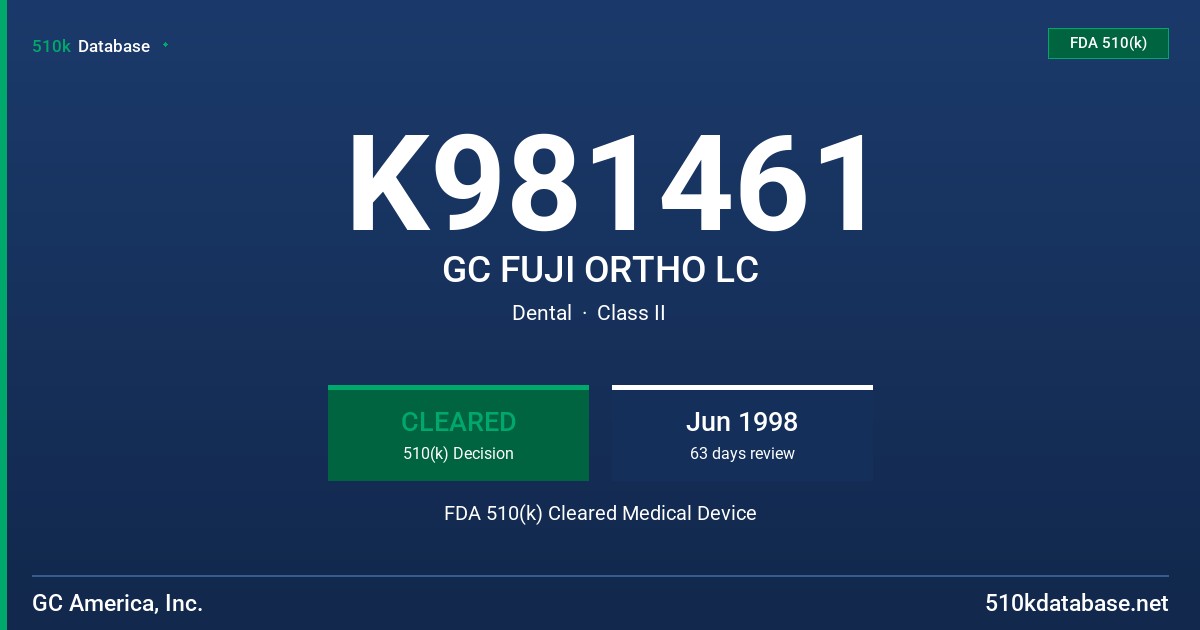 K981461 GC FUJI ORTHO LC FDA 510(k) Cleared Medical Device