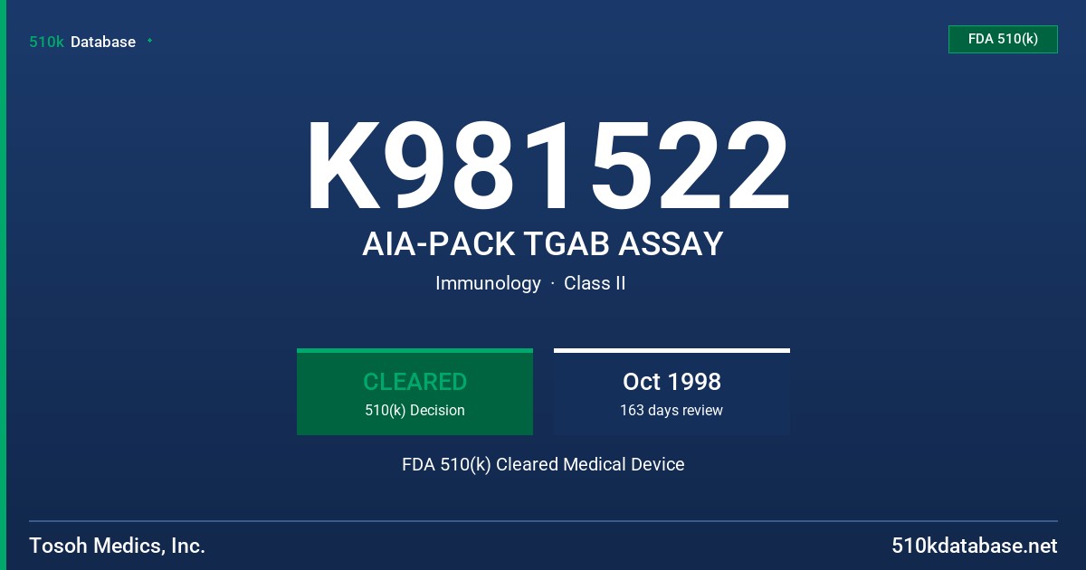 K981522 AIA-PACK TGAB ASSAY FDA 510(k) Cleared Medical Device