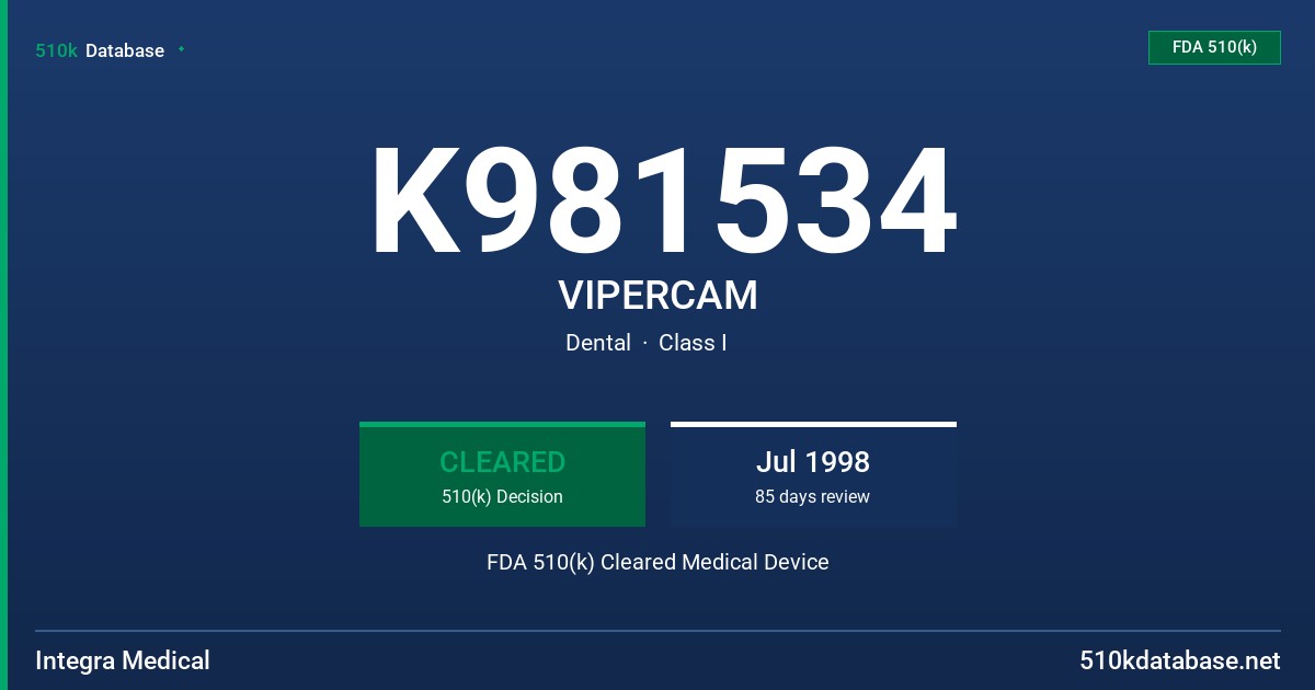 K981534 VIPERCAM FDA 510(k) Cleared Medical Device
