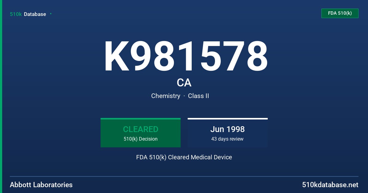 K981578 CA FDA 510(k) Cleared Medical Device