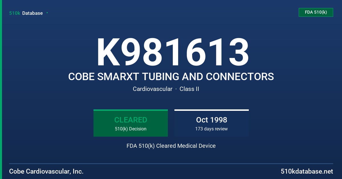 K981613 COBE SMARXT TUBING AND CONNECTORS FDA 510(k) Cleared Medical Device