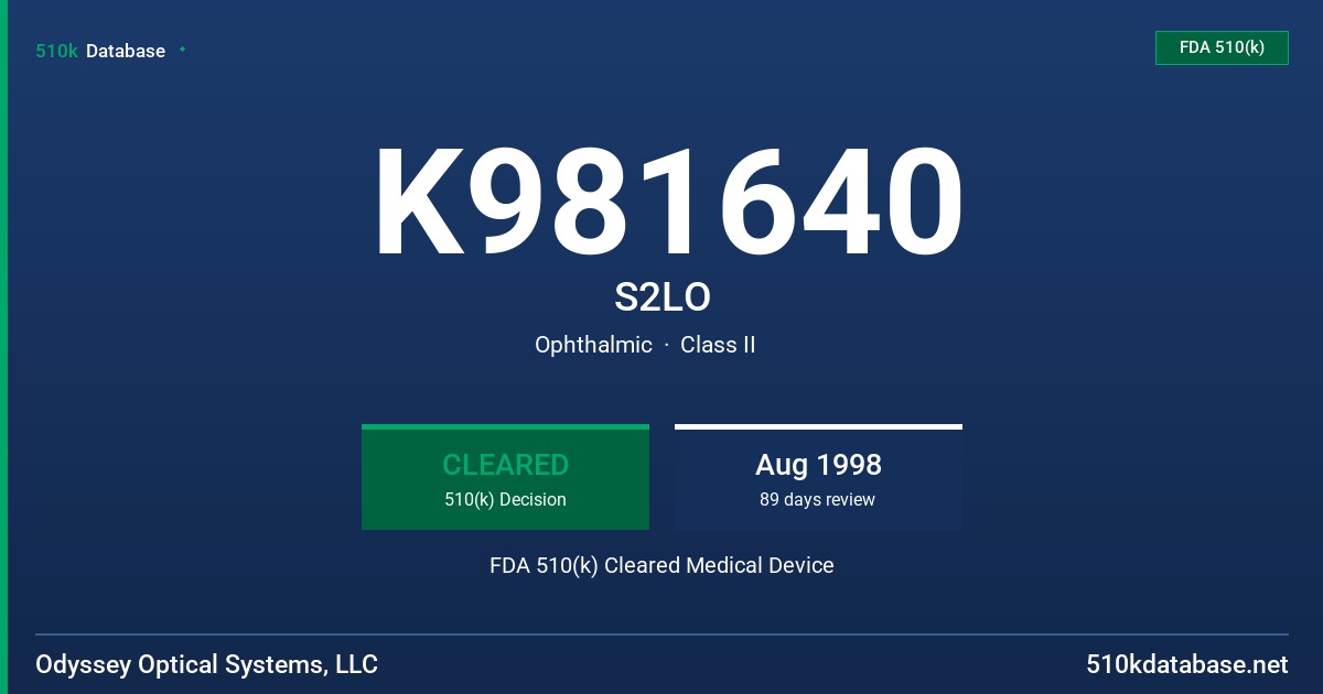 K981640 S2LO FDA 510(k) Cleared Medical Device