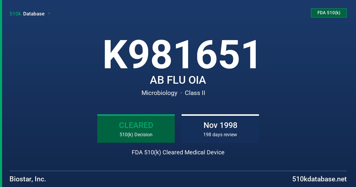 K981651 AB FLU OIA FDA 510(k) Cleared Medical Device