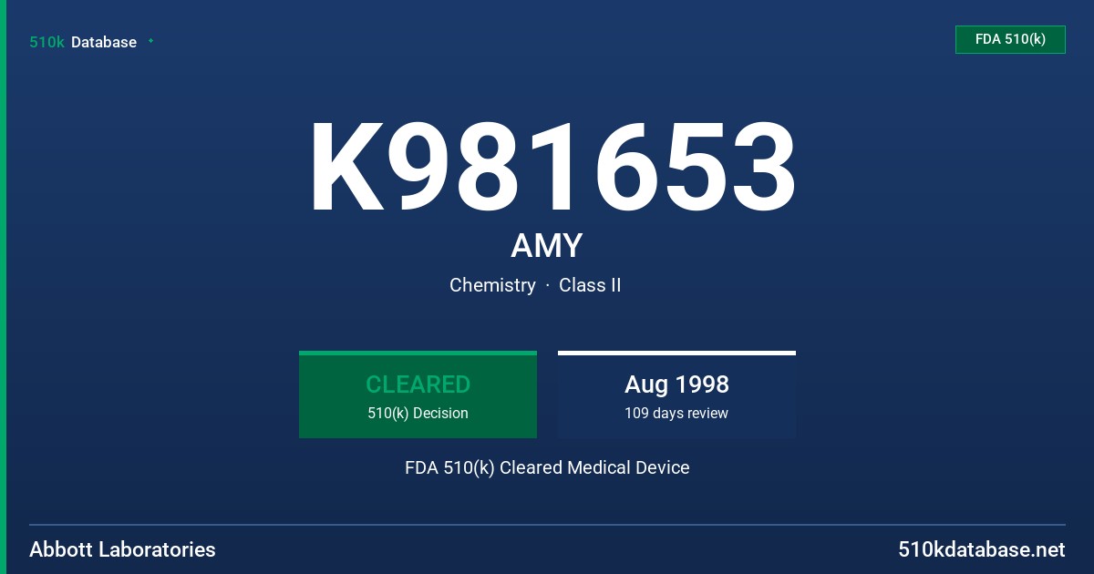 K981653 AMY FDA 510(k) Cleared Medical Device