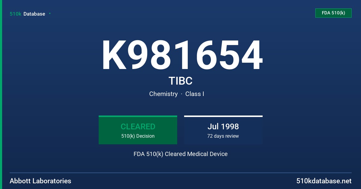 K981654 TIBC FDA 510(k) Cleared Medical Device