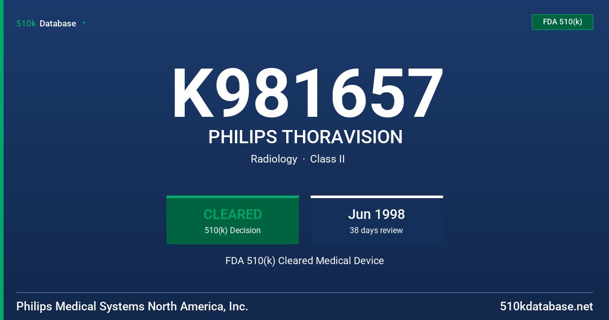 K981657 PHILIPS THORAVISION FDA 510(k) Cleared Medical Device