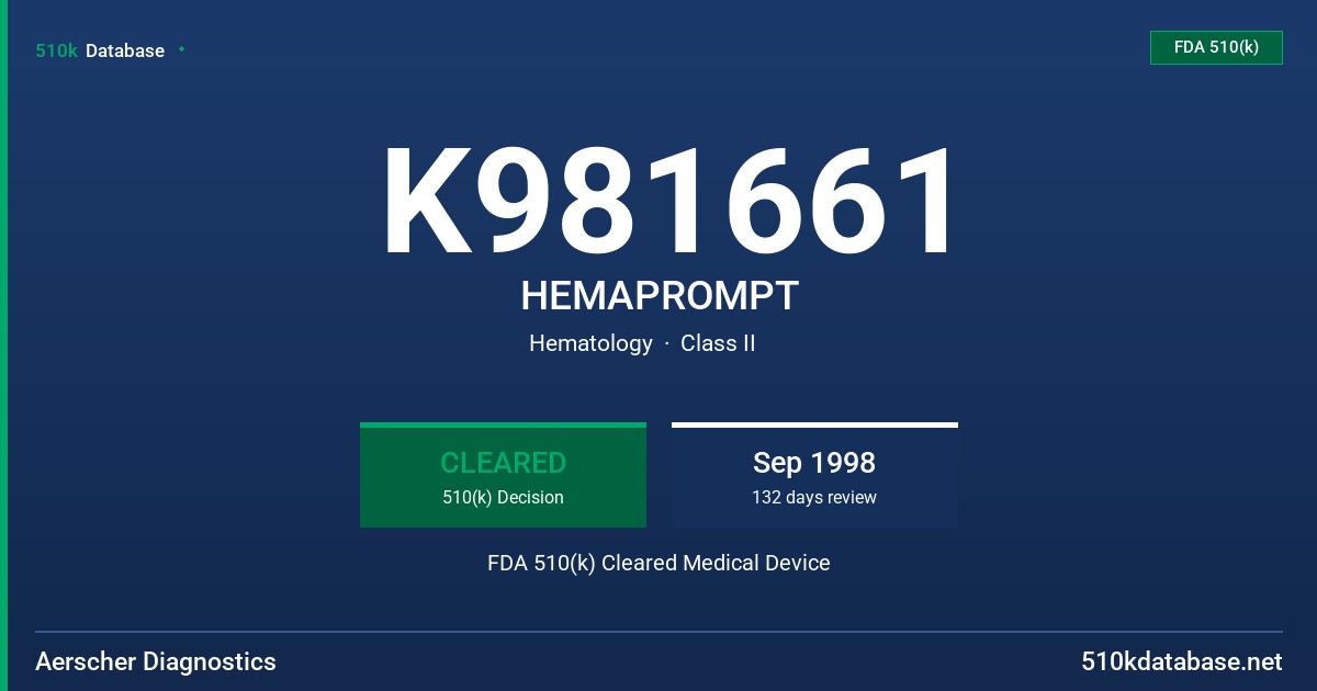 K981661 HEMAPROMPT FDA 510(k) Cleared Medical Device