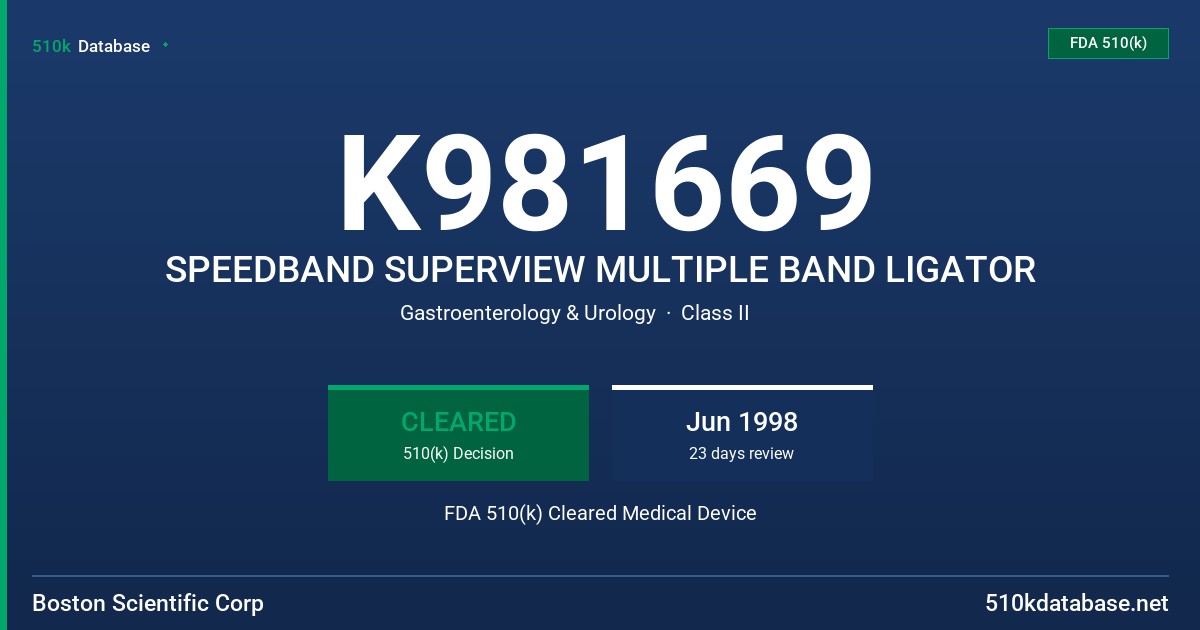 K981669 SPEEDBAND SUPERVIEW MULTIPLE BAND LIGATOR FDA 510(k) Cleared Medical Device