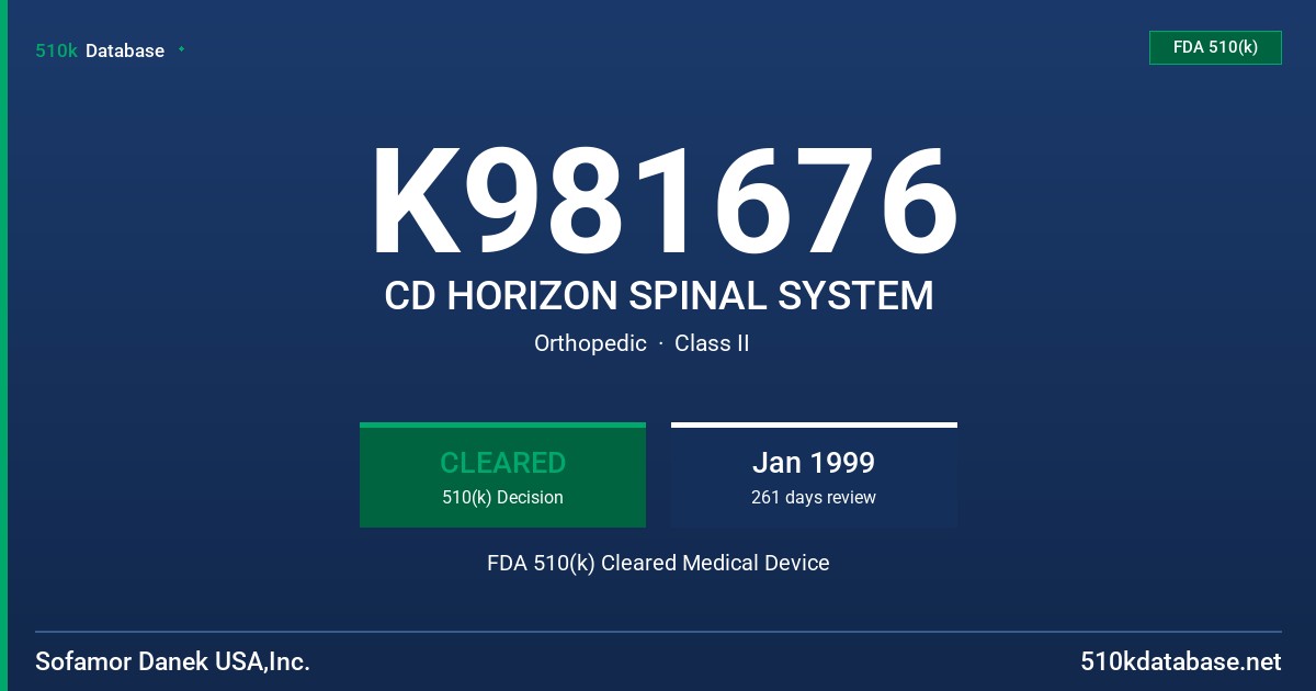 K981676 CD HORIZON SPINAL SYSTEM FDA 510(k) Cleared Medical Device
