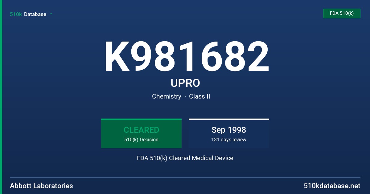 K981682 UPRO FDA 510(k) Cleared Medical Device