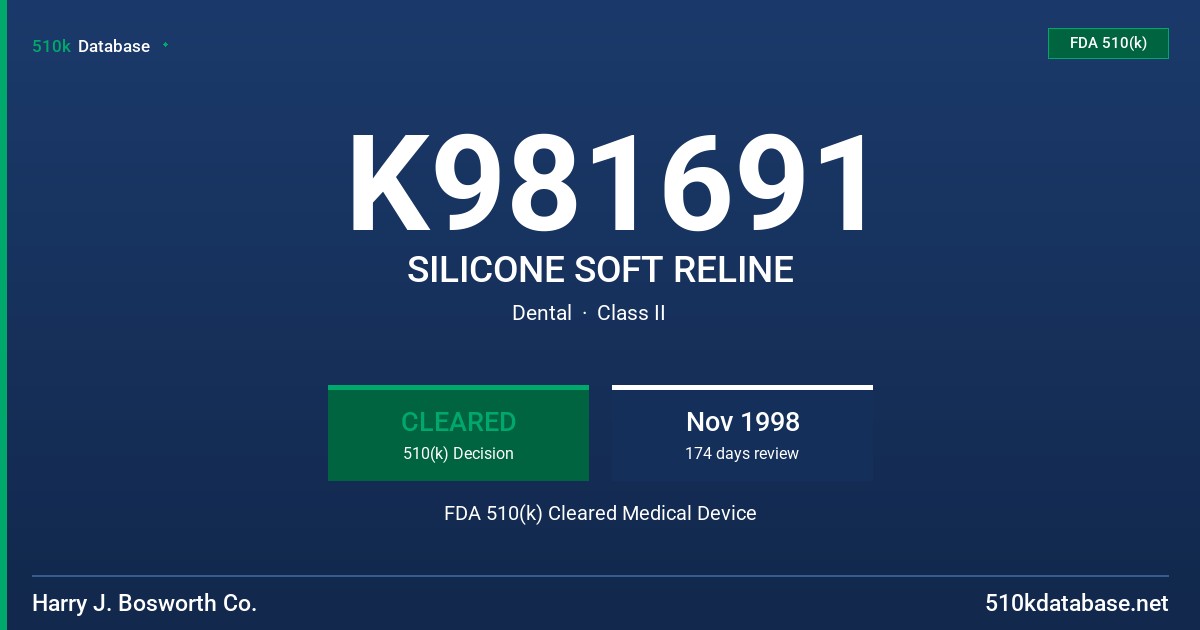 K981691 SILICONE SOFT RELINE FDA 510(k) Cleared Medical Device