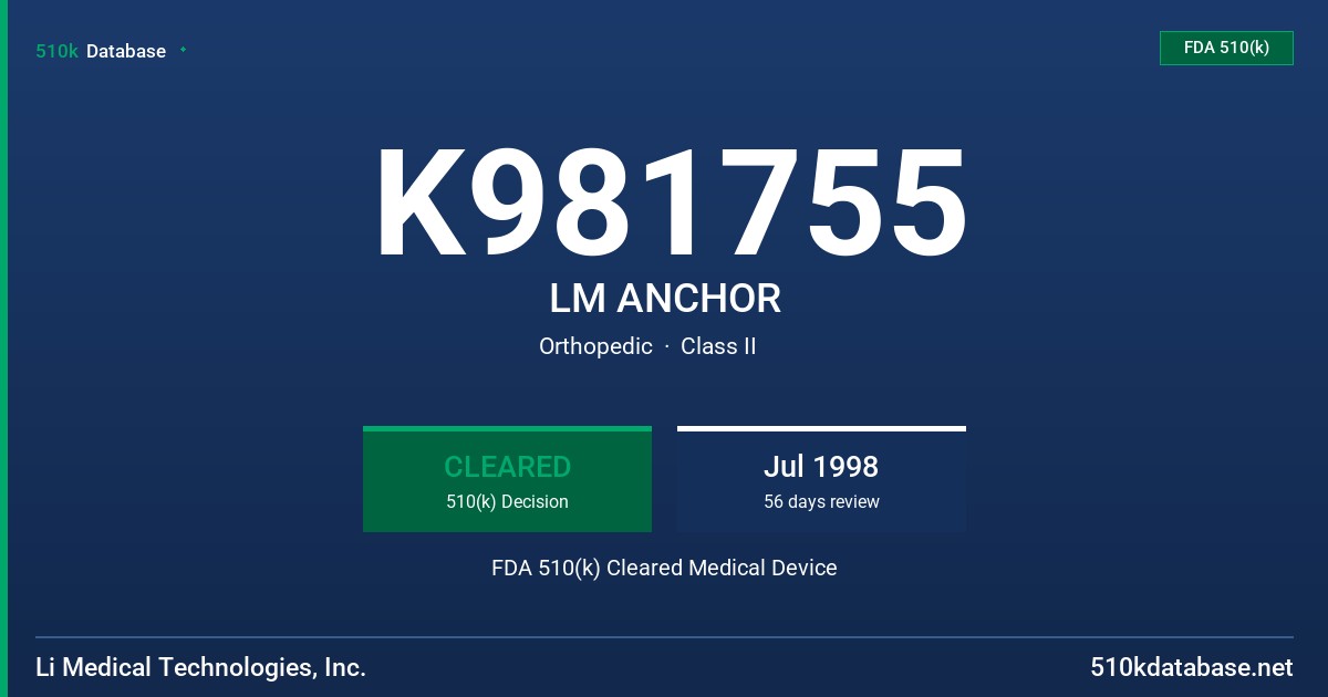 K981755 LM ANCHOR FDA 510(k) Cleared Medical Device