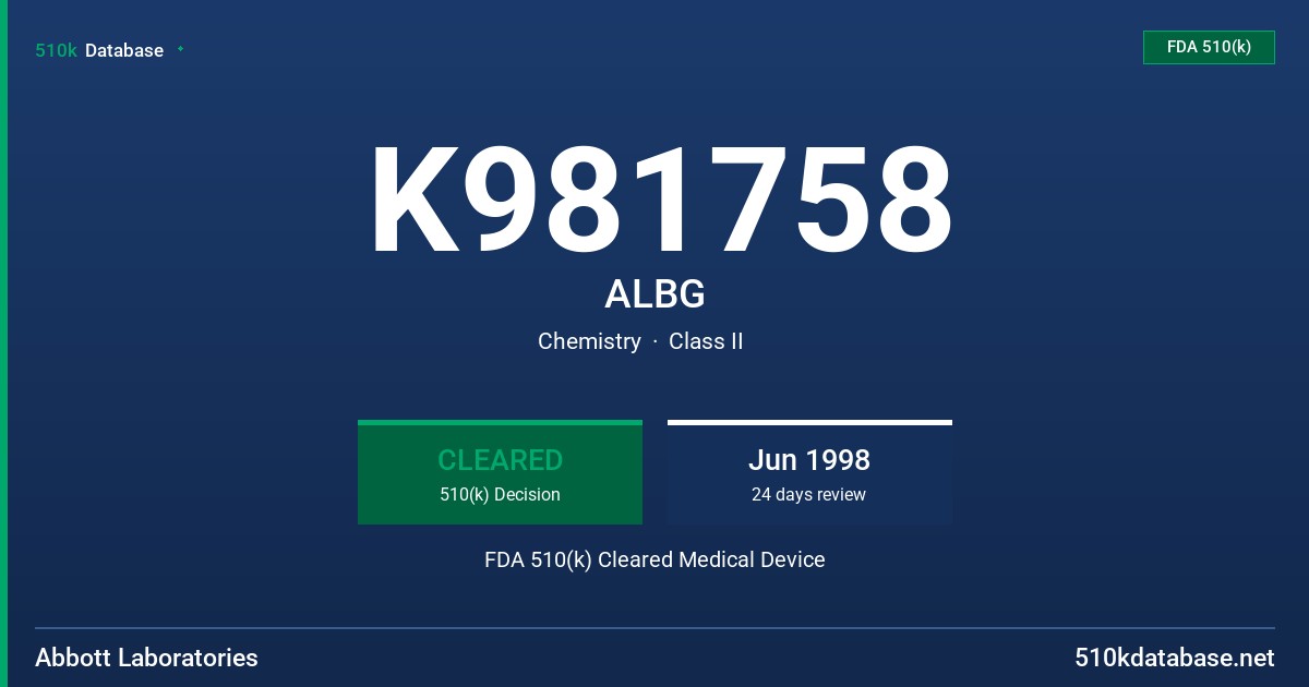 K981758 ALBG FDA 510(k) Cleared Medical Device