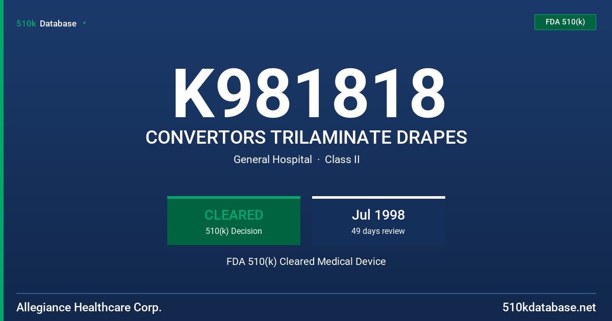 K981818 CONVERTORS TRILAMINATE DRAPES FDA 510(k) Cleared Medical Device