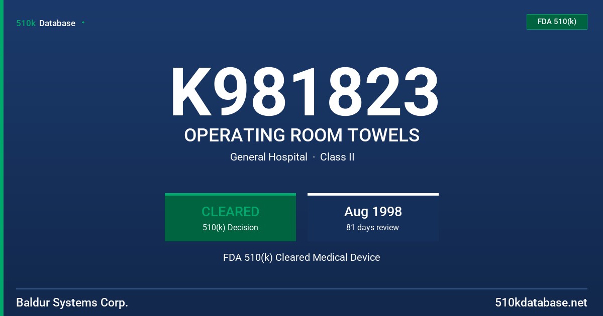 K981823 OPERATING ROOM TOWELS FDA 510(k) Cleared Medical Device