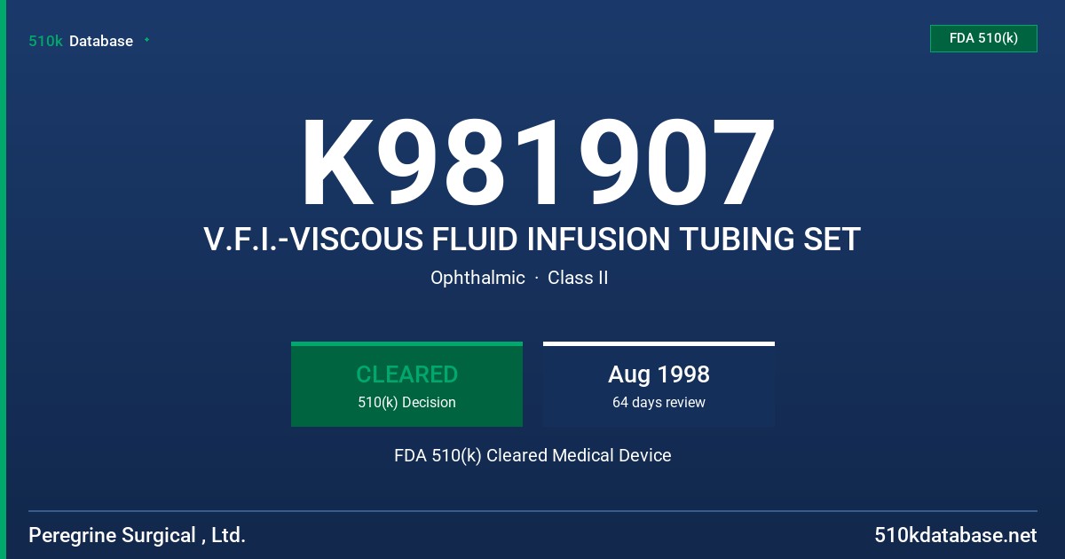 K981907 V.F.I.-VISCOUS FLUID INFUSION TUBING SET FDA 510(k) Cleared Medical Device