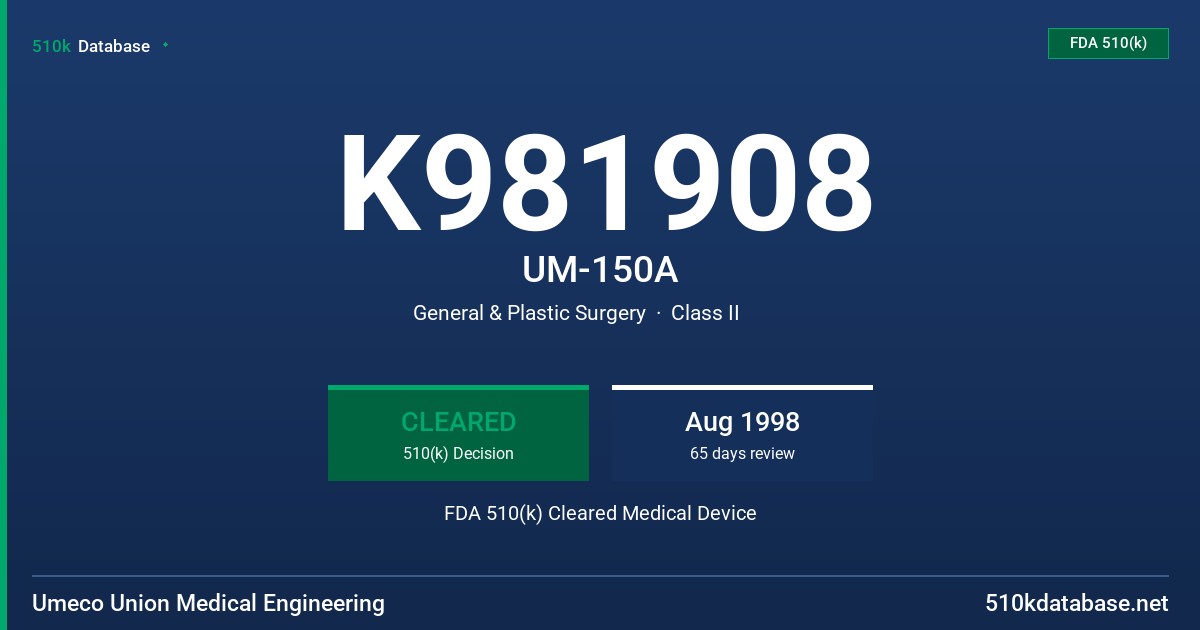 K981908 UM-150A FDA 510(k) Cleared Medical Device