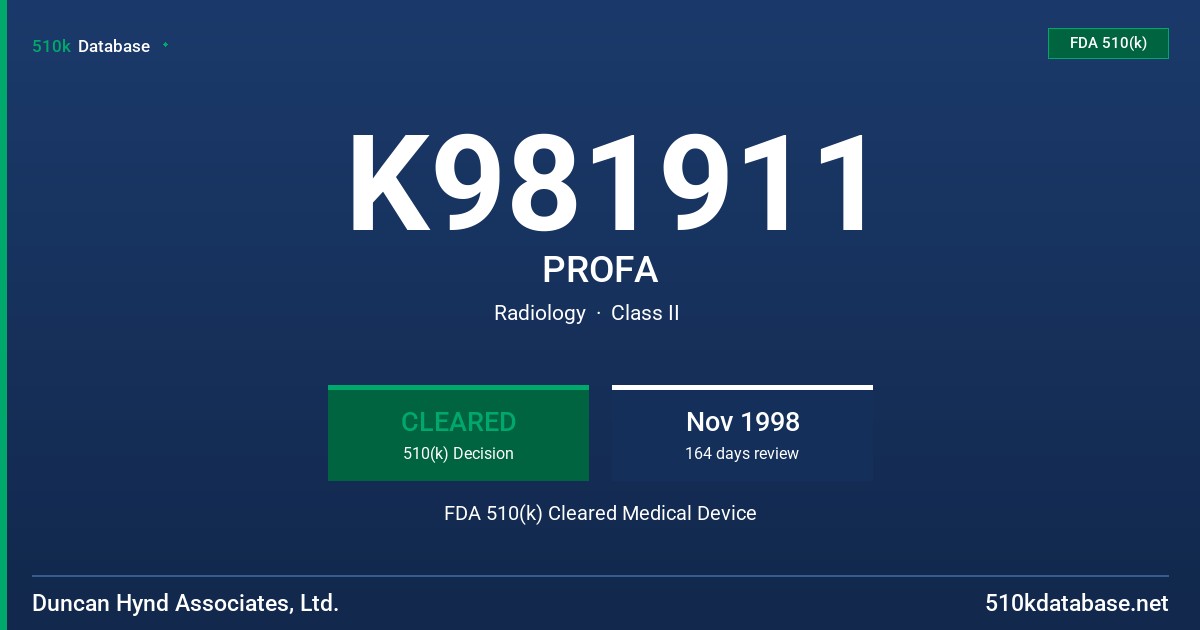 K981911 PROFA FDA 510(k) Cleared Medical Device