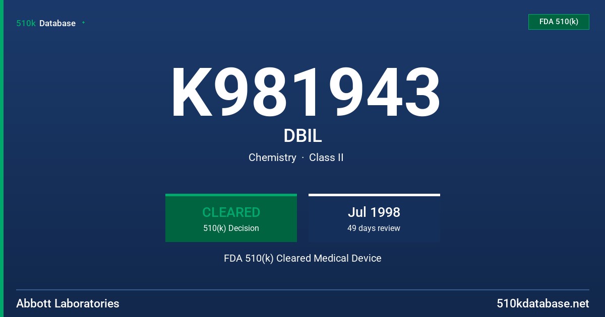 K981943 DBIL FDA 510(k) Cleared Medical Device