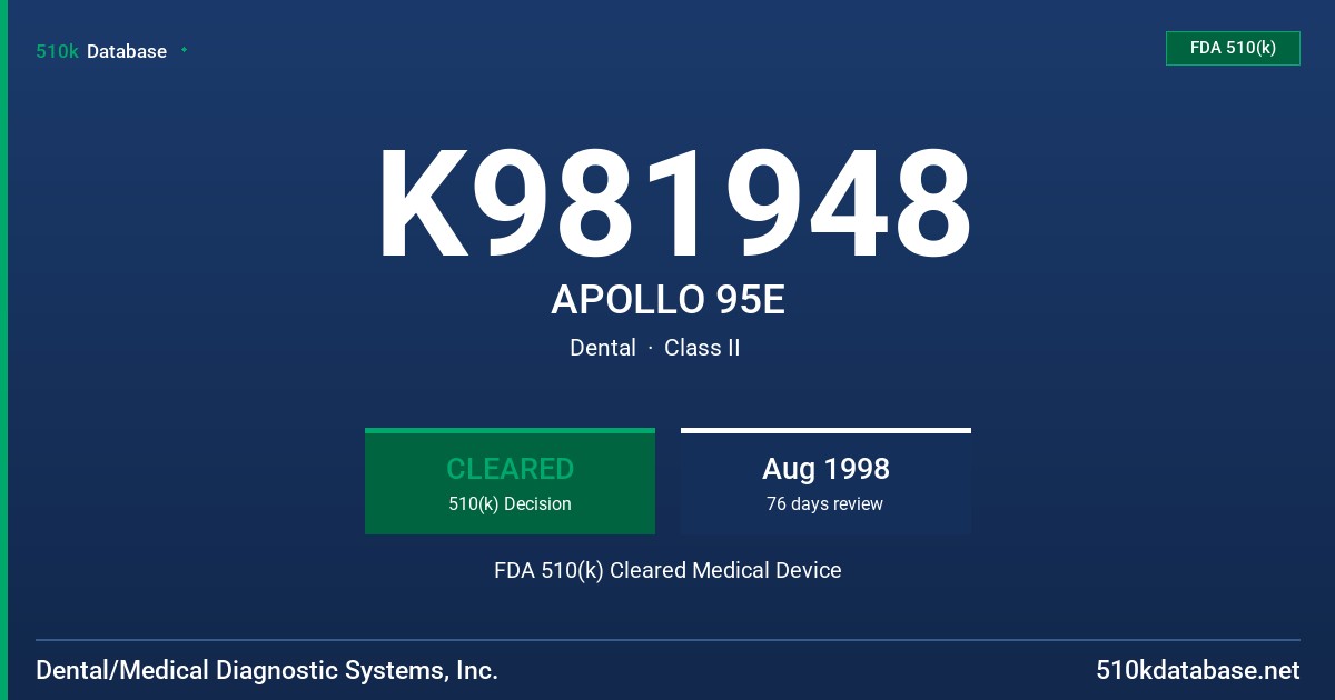 K981948 APOLLO 95E FDA 510(k) Cleared Medical Device