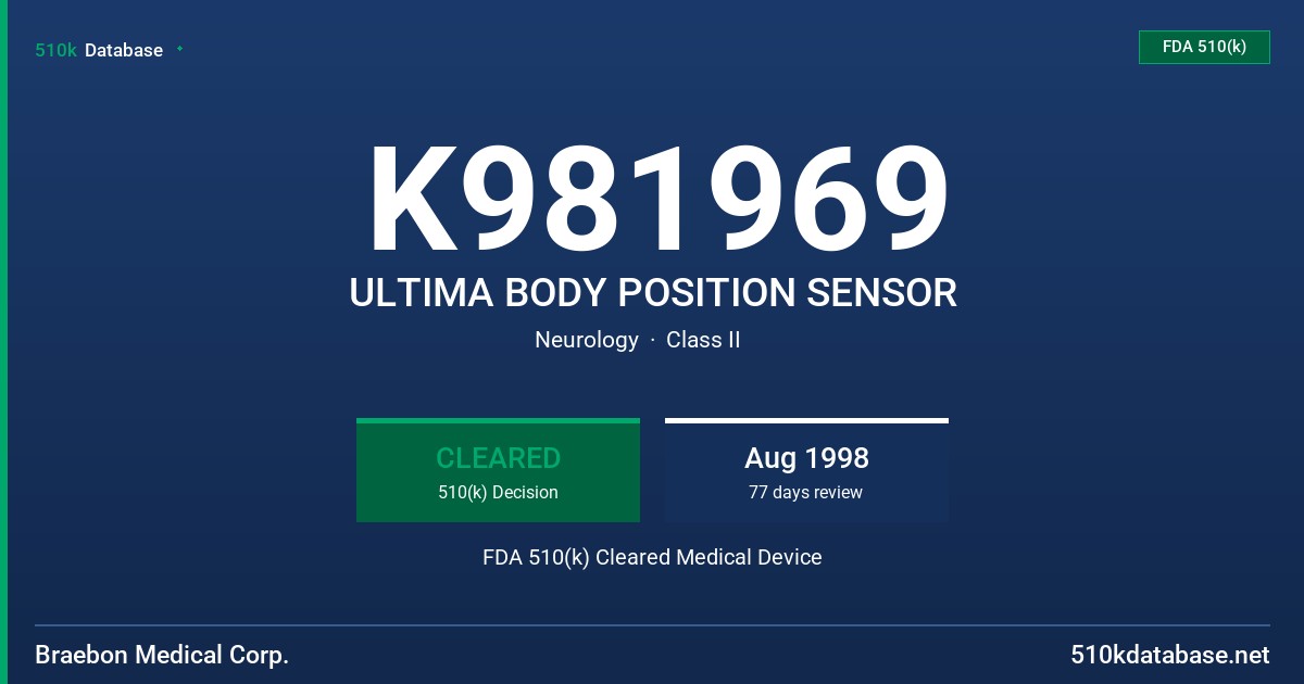 K981969 ULTIMA BODY POSITION SENSOR FDA 510(k) Cleared Medical Device