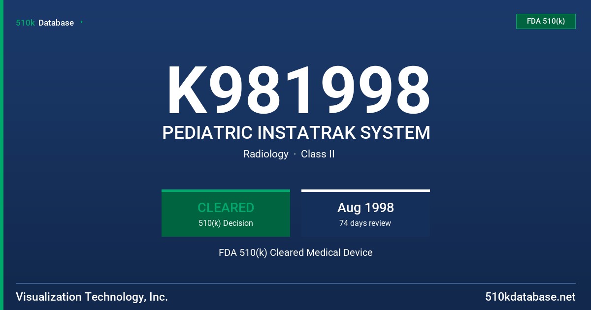 K981998 PEDIATRIC INSTATRAK SYSTEM FDA 510(k) Cleared Medical Device