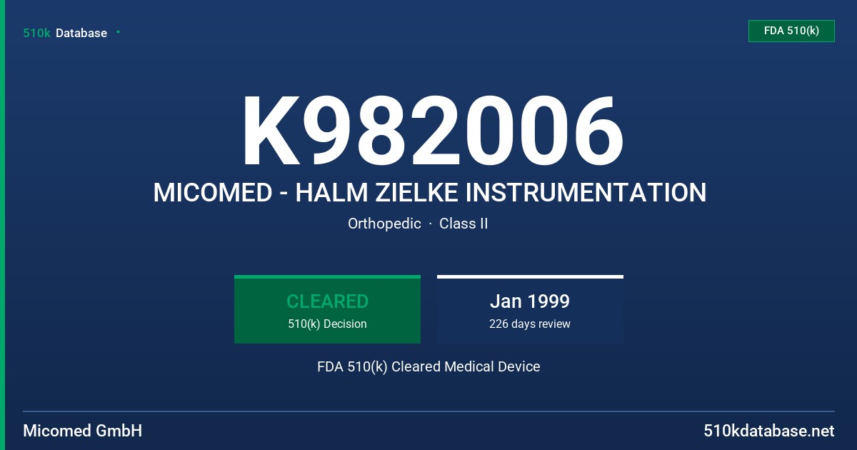 K982006 MICOMED - HALM ZIELKE INSTRUMENTATION FDA 510(k) Cleared Medical Device
