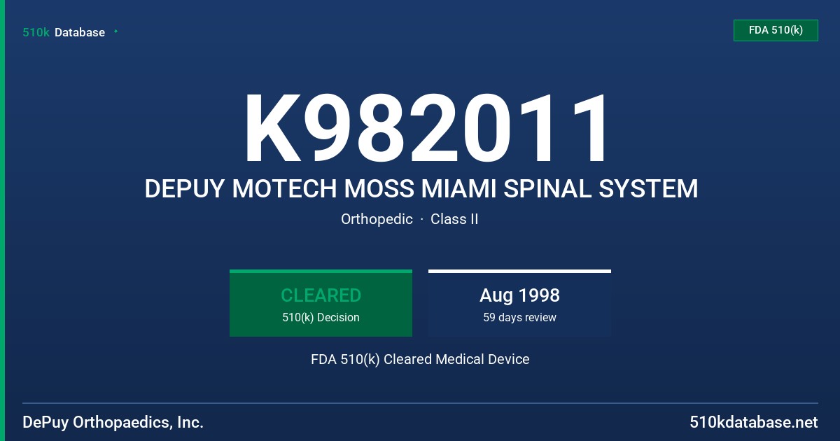 K982011 DEPUY MOTECH MOSS MIAMI SPINAL SYSTEM FDA 510(k) Cleared Medical Device